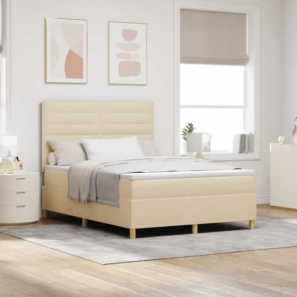 ARDEBO.de - LED Boxspringbett mit Matratze Creme 140 x 190 cm Stoff