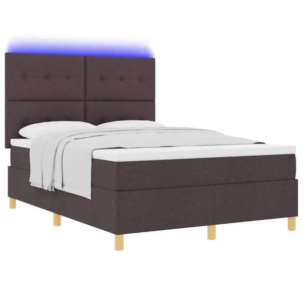 LED Boxspringbett mit Matratze Dunkelbraun 140 x 190 cm Stoff