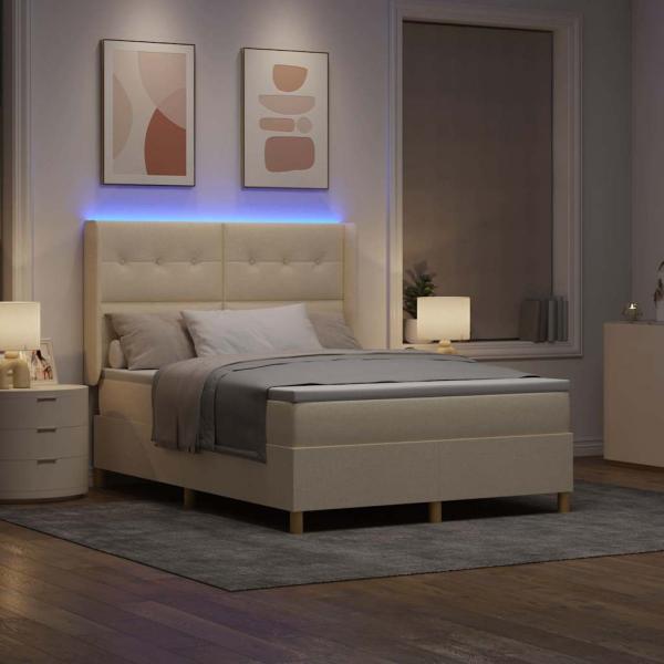 Boxspringbett mit Matratze Creme 140 x 190 cm Stoff