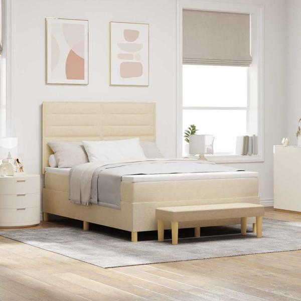 ARDEBO.de - Boxspringbett mit Matratze Creme 140 x 190 cm Stoff