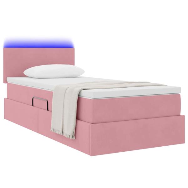 Bett mit Stauraum und LED mit Matratze Rosa 90 x 200 cm Samt