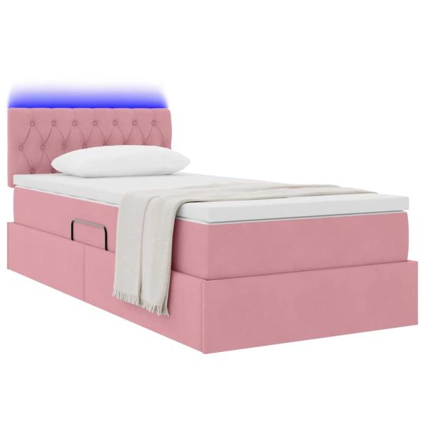 Bett mit Stauraum und LED mit Matratze Rosa 90 x 190 cm Samt