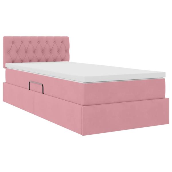 Bett mit Stauraum und LED mit Matratze Rosa 90 x 190 cm Samt