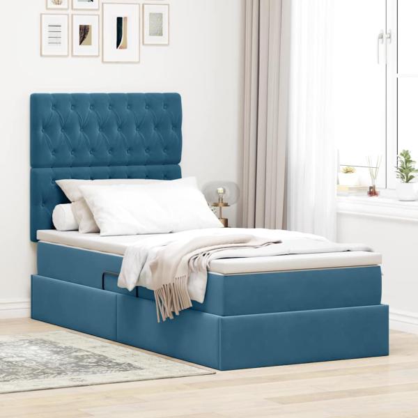 ARDEBO.de - Aufbewahrungsbett mit Matratze Dunkelblau 90 x 190 cm Samt