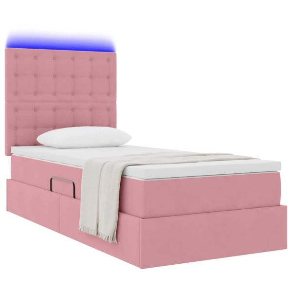 Bett mit Stauraum und LED mit Matratze Rosa 90 x 200 cm Samt