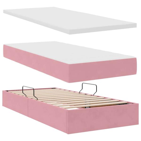 Bett mit Stauraum und LED mit Matratze Rosa 90 x 200 cm Samt
