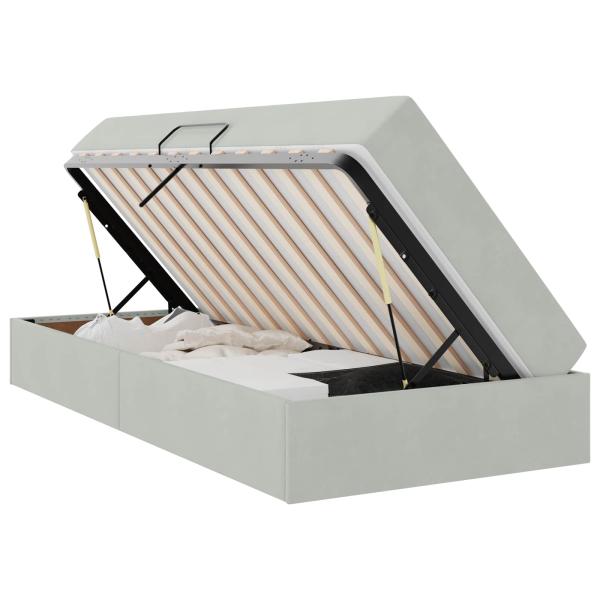 ARDEBO.de - Aufbewahrungsbett mit Matratze Hellgrau 90 x 190 cm Samt