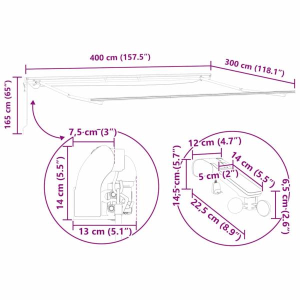 Einziehbare Markise Rot und Weiß 400 x 300 cm