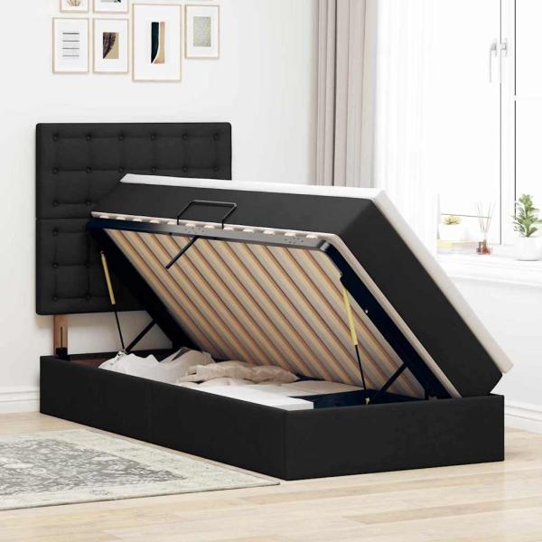 Aufbewahrungsbett mit Matratze Schwarz 90 x 200 cm Polyester
