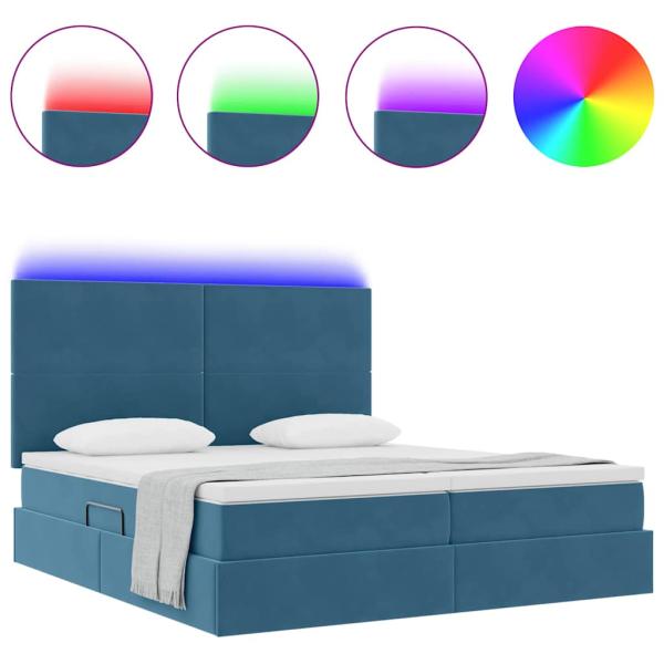 Bett mit LED-Lichtleisten Dunkelblau 200 x 200 cm Samt