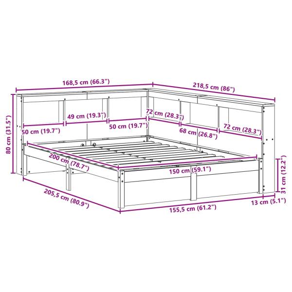 Bücherregal-Bett mit Kopfteil 2 pcs Wachsbraun 200 x 150 cm