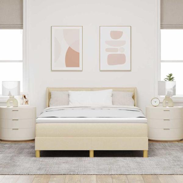 Boxspringbett mit Matratze Creme 140 x 190 cm Stoff