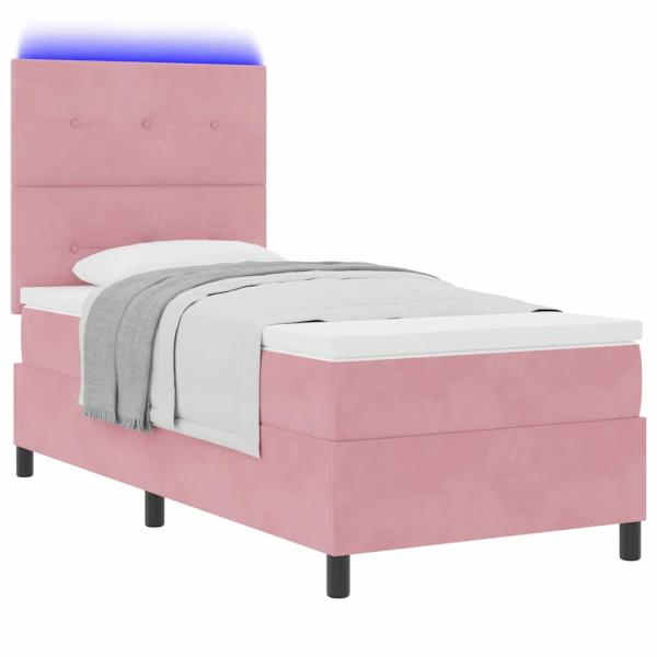 LED Boxspringbett mit Kopfteil Rosa 80 x 200 cm Samt