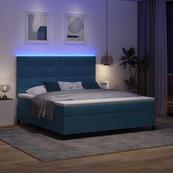 LED Boxspringbett mit Matratze Dunkelblau 180 x 200 cm Stoff