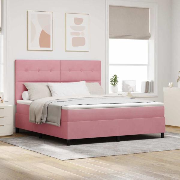 ARDEBO.de - LED Boxspringbett mit Matratze Rosa 180 x 200 cm Stoff