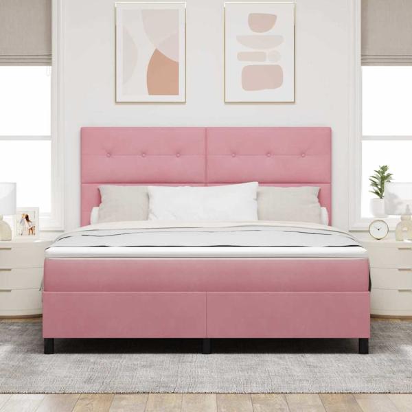LED Boxspringbett mit Matratze Rosa 180 x 200 cm Stoff