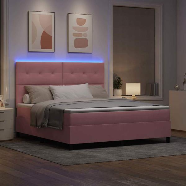 LED Boxspringbett mit Matratze Rosa 180 x 200 cm Stoff