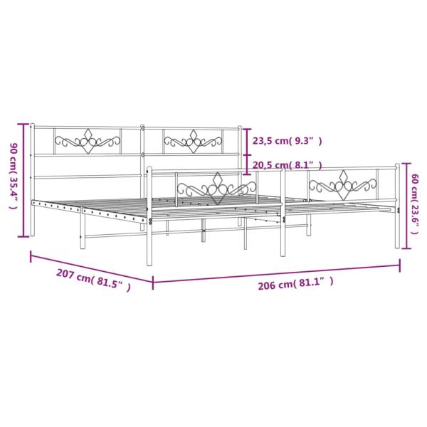 Bettgestell mit Kopf- und Fußteil Metall Schwarz 200x200 cm