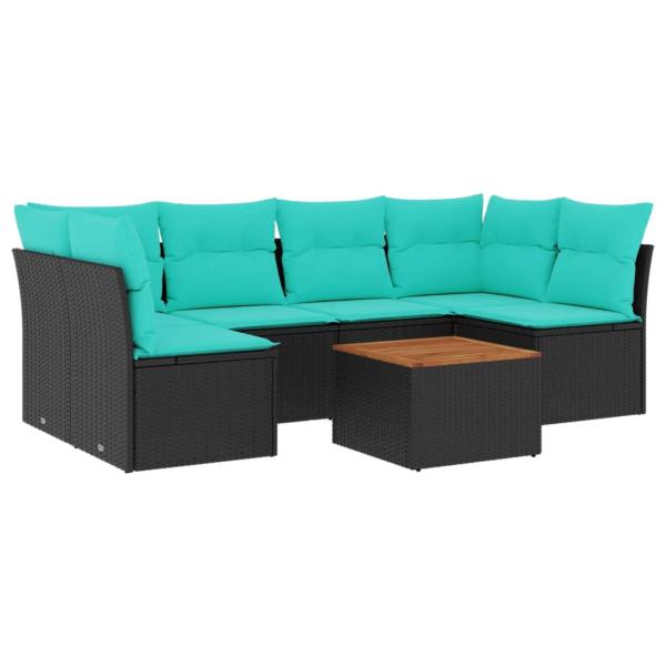 7-tlg. Garten-Sofagarnitur mit Kissen Schwarz Poly Rattan
