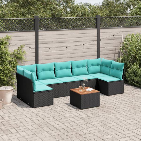 ARDEBO.de - 8-tlg. Garten-Sofagarnitur mit Kissen Schwarz Poly Rattan