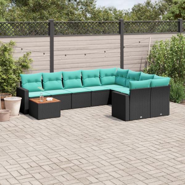 ARDEBO.de - 10-tlg. Garten-Sofagarnitur mit Kissen Schwarz Poly Rattan