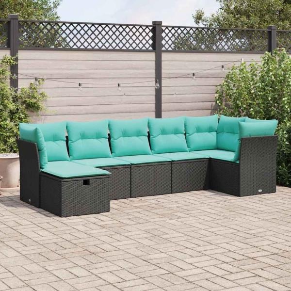 ARDEBO.de - 7-tlg. Garten-Sofagarnitur mit Kissen Schwarz Poly Rattan