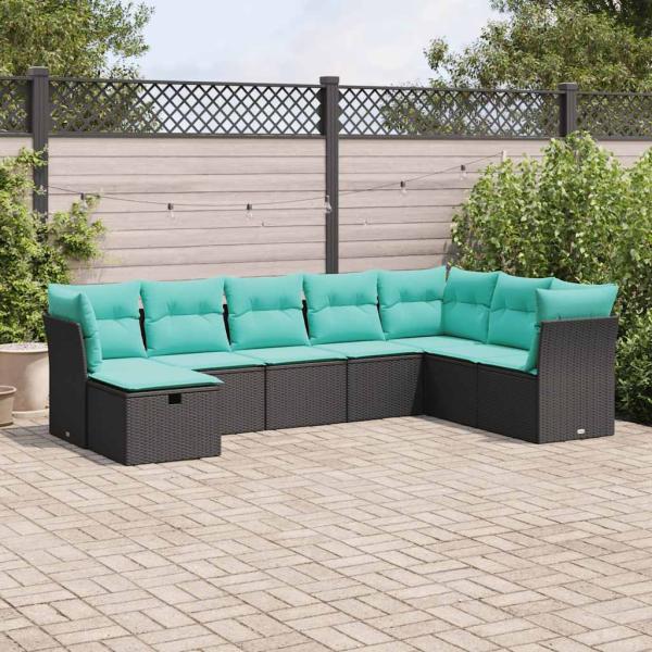 ARDEBO.de - 8-tlg. Garten-Sofagarnitur mit Kissen Schwarz Poly Rattan