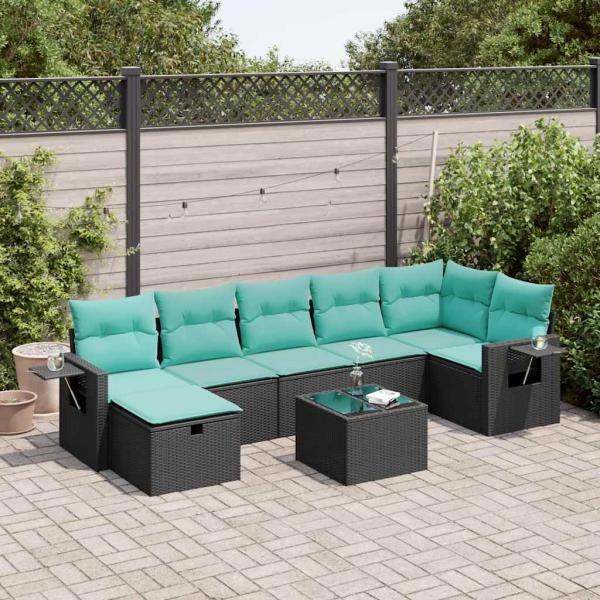 ARDEBO.de - 8-tlg. Garten-Sofagarnitur mit Kissen Schwarz Poly Rattan