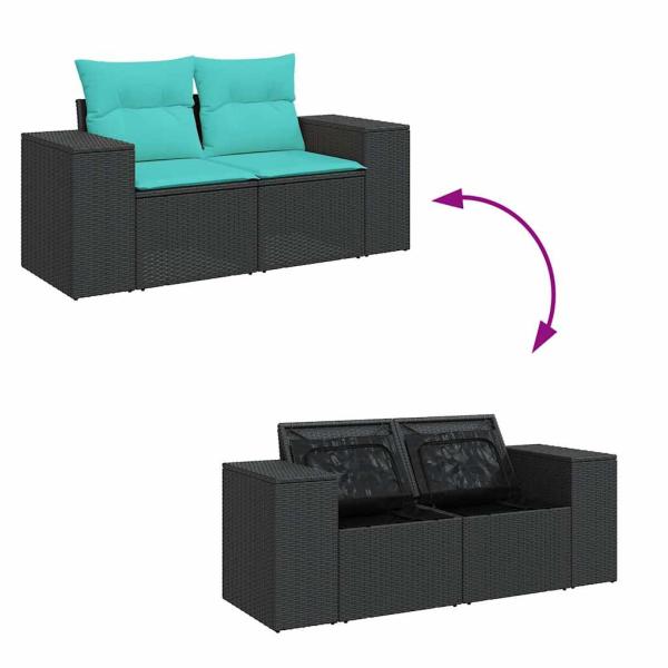 9-tlg. Garten-Sofagarnitur mit Kissen Schwarz Poly Rattan