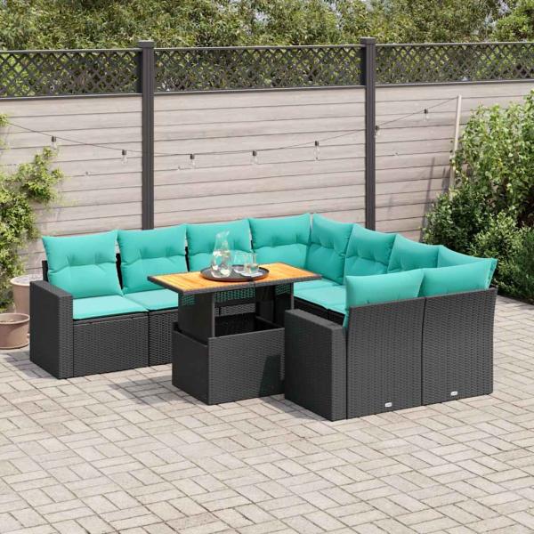 ARDEBO.de - 9-tlg. Garten-Sofagarnitur mit Kissen Schwarz Poly Rattan