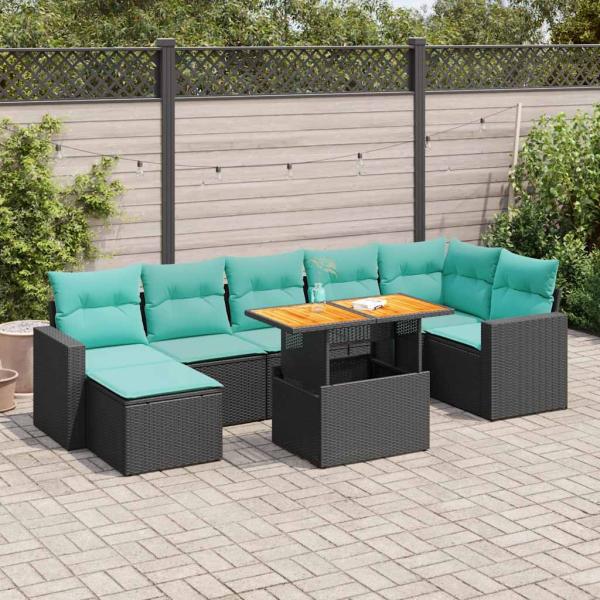 ARDEBO.de - 8-tlg. Garten-Sofagarnitur mit Kissen Schwarz Poly Rattan