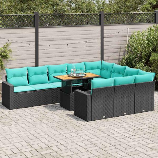 ARDEBO.de - 11-tlg. Garten-Sofagarnitur mit Kissen Schwarz Poly Rattan