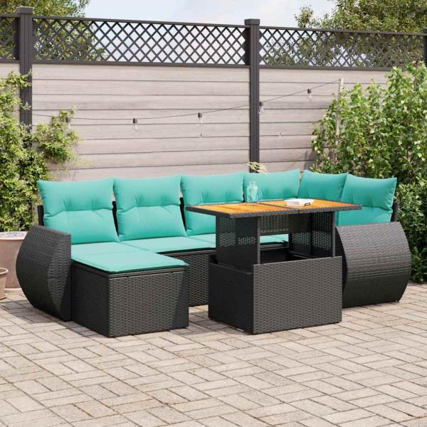 ARDEBO.de - 7-tlg. Garten-Sofagarnitur mit Kissen Schwarz Poly Rattan