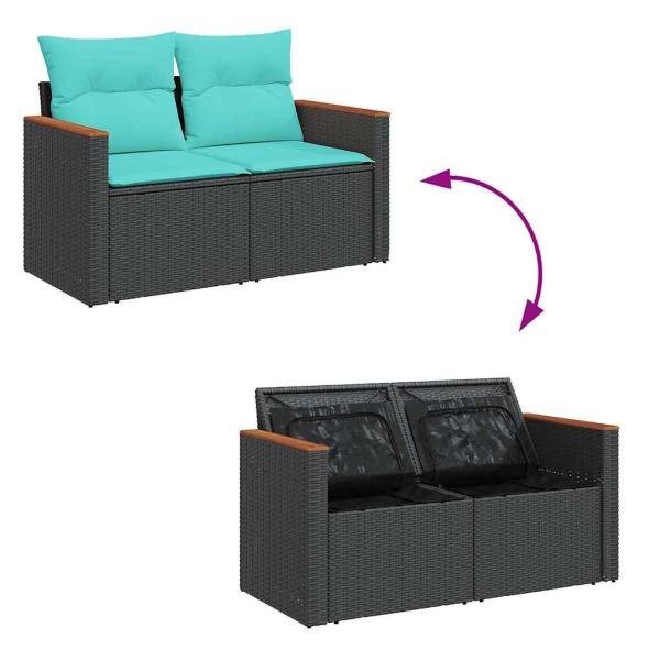 11-tlg. Garten-Sofagarnitur mit Kissen Schwarz Poly Rattan