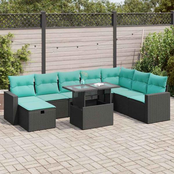 ARDEBO.de - 9-tlg. Garten-Sofagarnitur mit Kissen Grau Poly Rattan Akazie