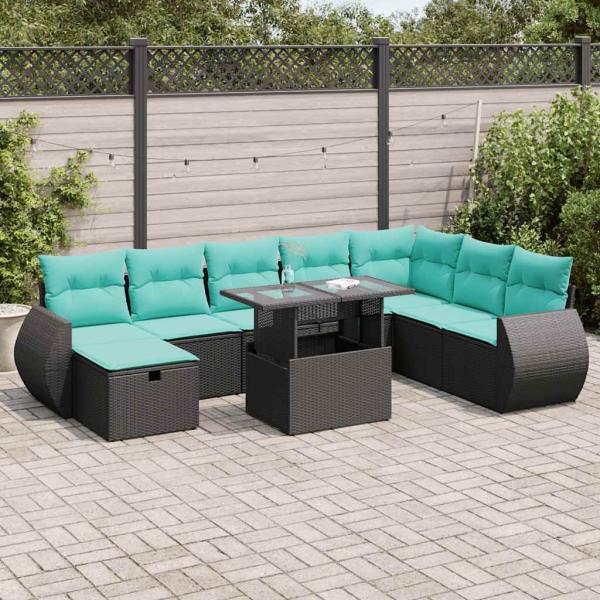 ARDEBO.de - 9-tlg. Garten-Sofagarnitur mit Kissen Grau Poly Rattan Akazie