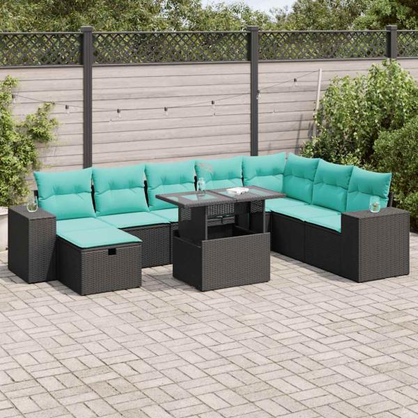 ARDEBO.de - 9-tlg. Garten-Sofagarnitur mit Kissen Grau Poly Rattan Akazie