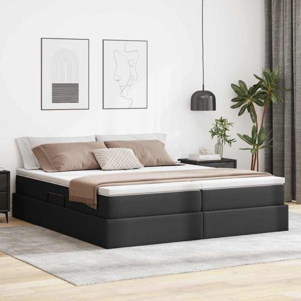 ARDEBO.de - Aufbewahrungsbett mit Matratze Schwarz 200 x 200 cm Kunstleder