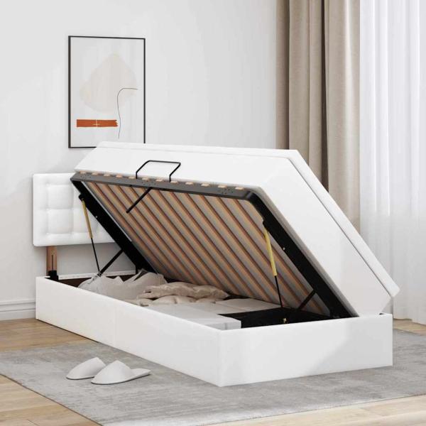 Aufbewahrungsbett mit Matratze Reinweiß 90 x 190 cm Kunstleder