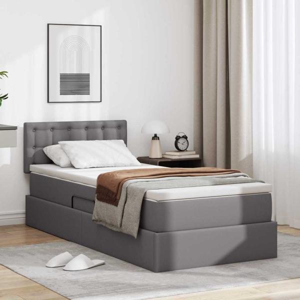 ARDEBO.de - Bett mit Stauraum und LED mit LED Grau 90 x 190 cm Kunstleder
