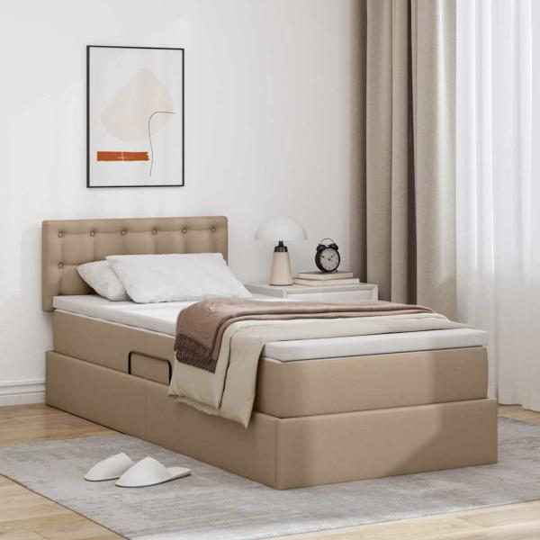 ARDEBO.de - Bett mit Stauraum und LED Cappuccino 90 x 190 cm Kunstleder