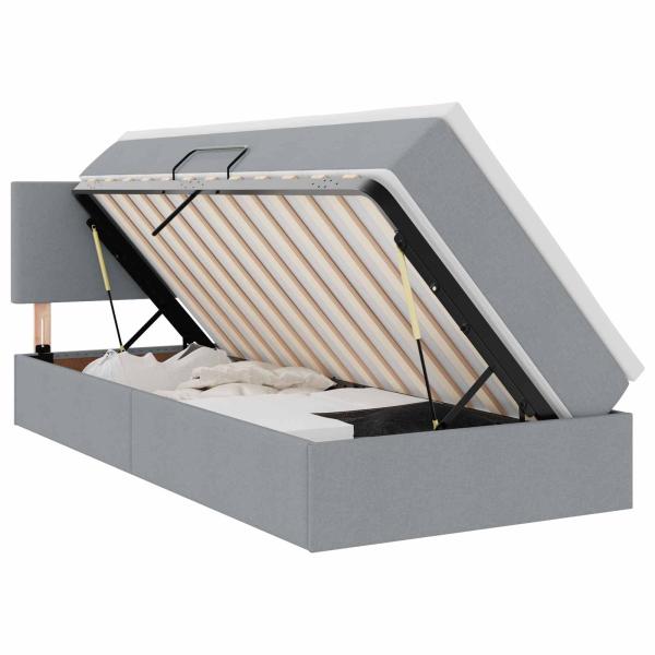 LED-Speicherbett mit Matratze Hellgrau 90 x 200 cm Stoff