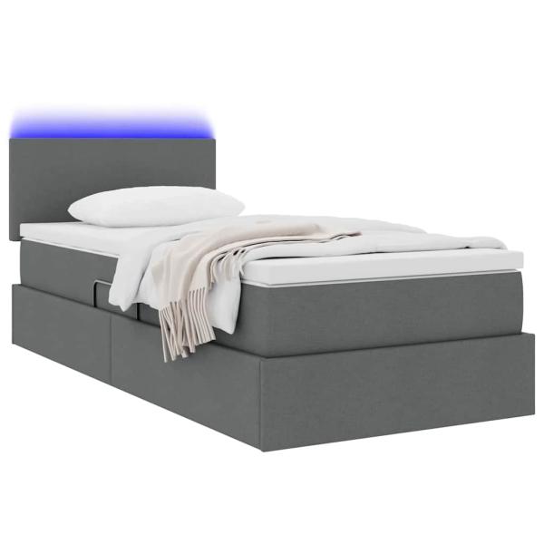 Bett mit Stauraum und LED mit LED Dunkelgrau 90 x 200 cm Stoff