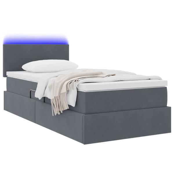 Bett mit Stauraum und LED mit LED Dunkelgrau 90 x 200 cm Samt