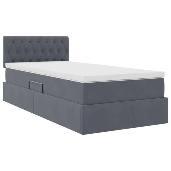 ARDEBO.de - Bett mit Stauraum und LED mit LED Dunkelgrau 90 x 200 cm Samt