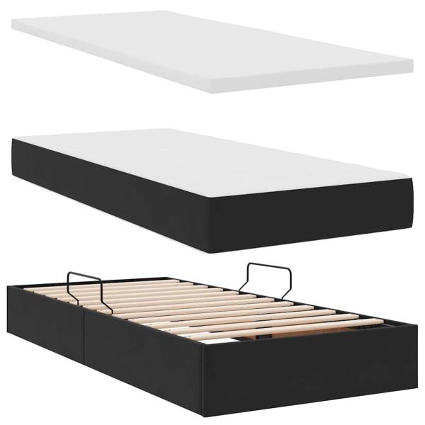 Bett mit Stauraum und LED mit Matratze Schwarz 90 x 200 cm Samt