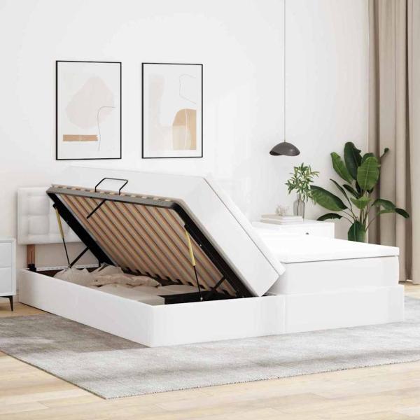 Bett mit Stauraum und LED Reinweiß 180 x 200 cm Kunstleder