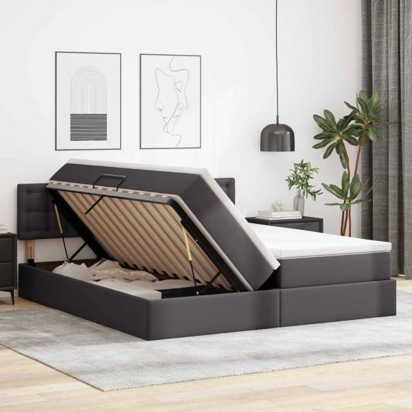 Bett mit Stauraum und LED Grau 180 x 200 cm Kunstleder