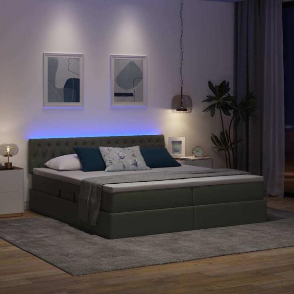 Bett mit LED-Lichtleisten Dunkelgrau 180 x 200 cm Stoff