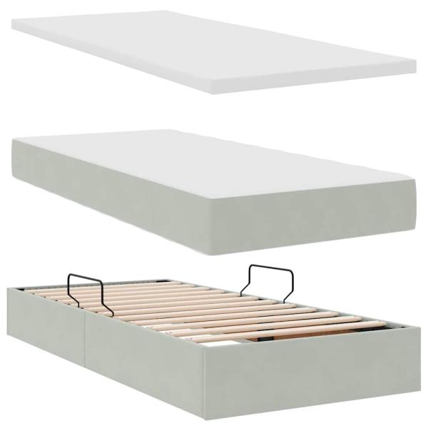 ARDEBO.de - Aufbewahrungsbett mit Matratze Hellgrau 90 x 200 cm Samt